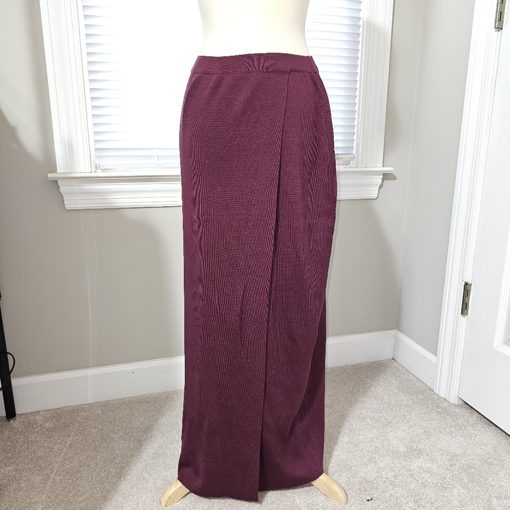 NWT Caroline Kendrick 100% Silk Maxi Skirt M Burgundy